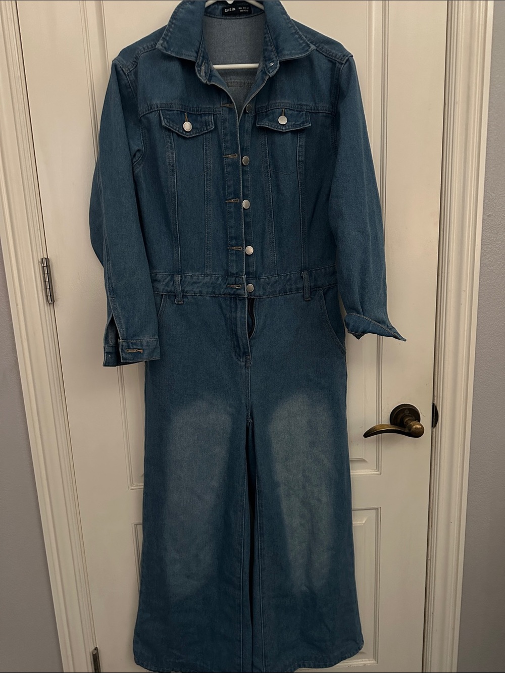 Blue Denim Long-Sleeve Jumpsuit
